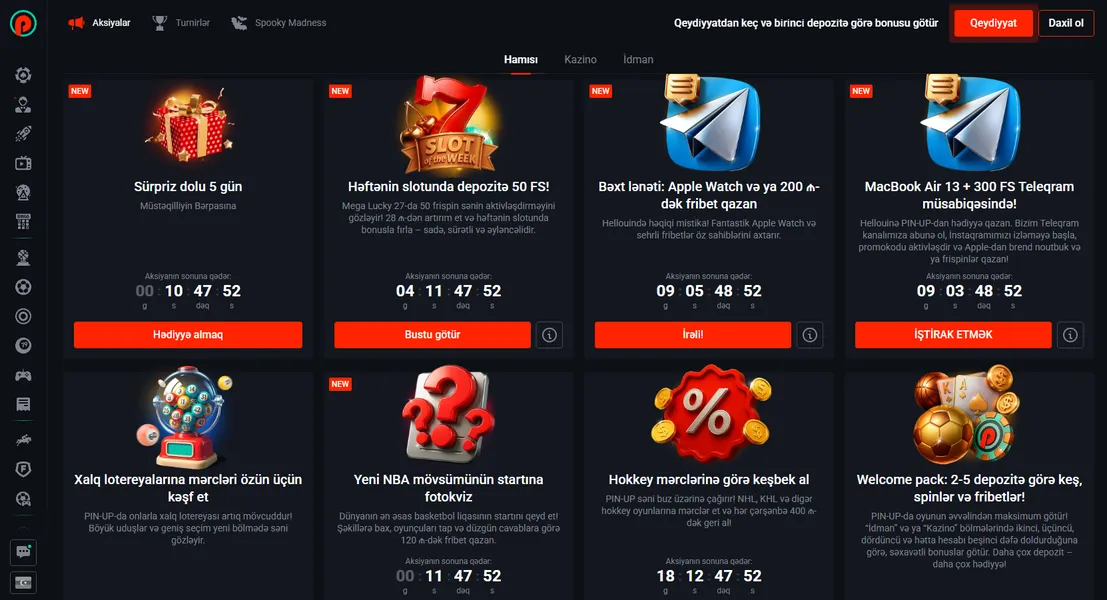 Pinup AZ bonuslar və promokodlar